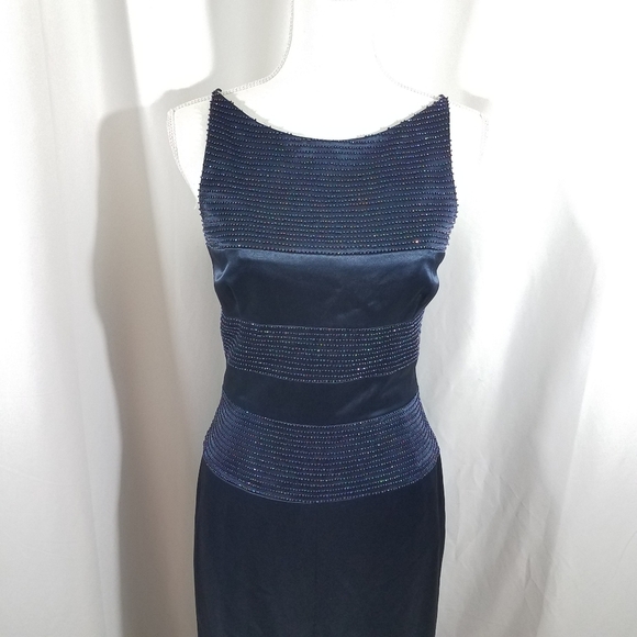 Kay Unger Evening Navy Blue Beaded Dress 4 - Picture 7 of 15